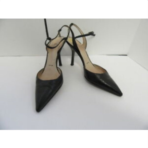 VERA WANG BLACK LEATHER PUMPS W/ ANKLE STRAP SZ 36 - Picture 2 of 6